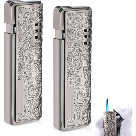 Lot de 2 briquets tempête à flamme jet gaz, rechargeables, coupe-vent, briquet pour camping (vendu sans butane) (1/5)