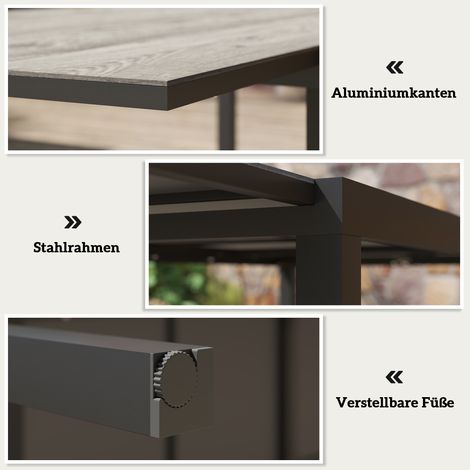 Table extensible pour 6-8 personnes, table extérieure réglable en aluminium, acier, plastique, aspect bois, gris (1/5)