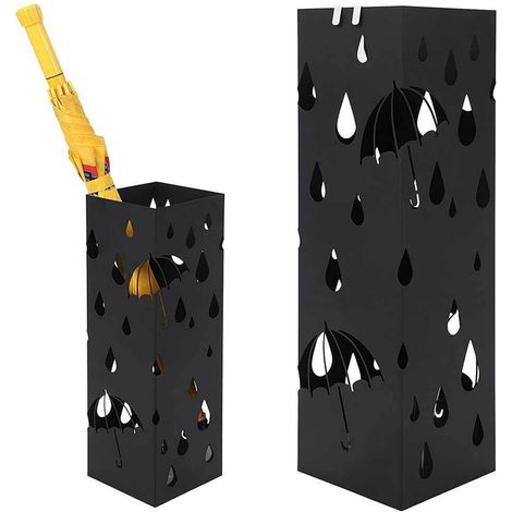 Portaombrelli Design Quadrato 49x15,5x15,5 cm Vaschetta Salvagoccia in Ferro Nero (1/4)