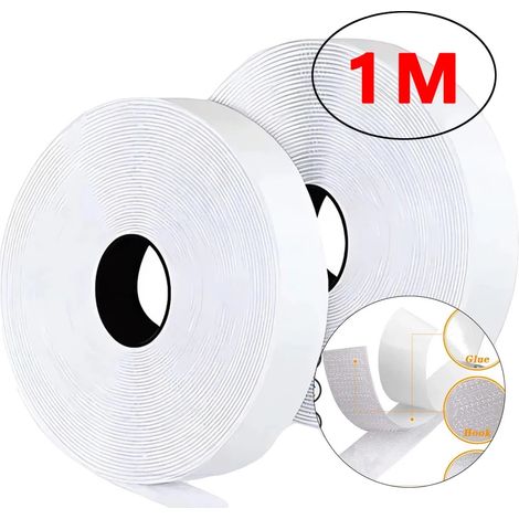 Nastro autoadesivo con chiusura a strappo, forte adesivo, versatile, 20 mm, bianco, 1 metro (1/2)