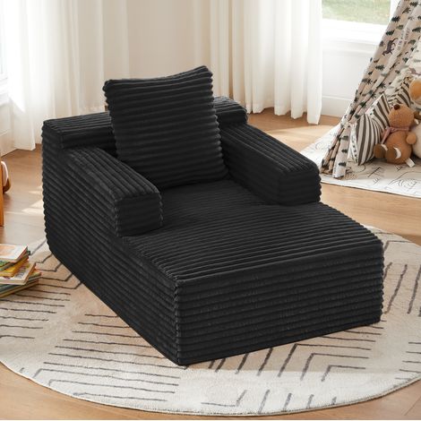 Chaise longue nera in velluto a coste, senza montaggio, convertibile e versatile (1/5)