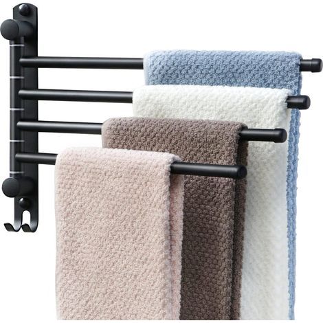 Toallero de pared giratorio negro, toallero de acero inoxidable SUS304, toallero compacto de 4 brazos, toallero de baño (1/4)