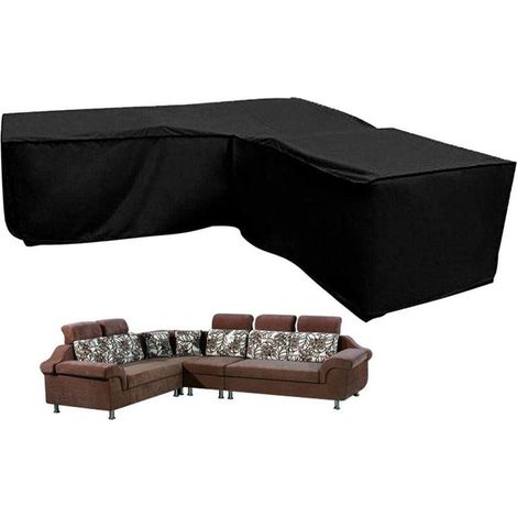 Housse de canapé d'angle en forme de L - housse de canapé d'angle en forme de L avec cordons de tension en bas, bâche 210D pour mobilier de jardin, housses de protection en forme de L pour mobilier de (1/5)
