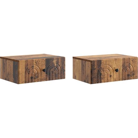 Mesita de Noche de Pared con cajón 2 pcs Madera envejecida