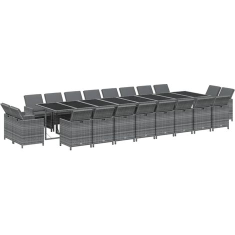 Set da pranzo per mobili da giardino cuscini per mobili da esterno 21 pezzi resina di vimini grigia 020014433
