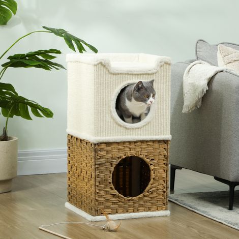 Niche pour chat d'intérieur à 3 niveaux, tour pour chat avec griffoir en sisal à griffer 41 x 41 x 75,5 cm, crème (1/5)