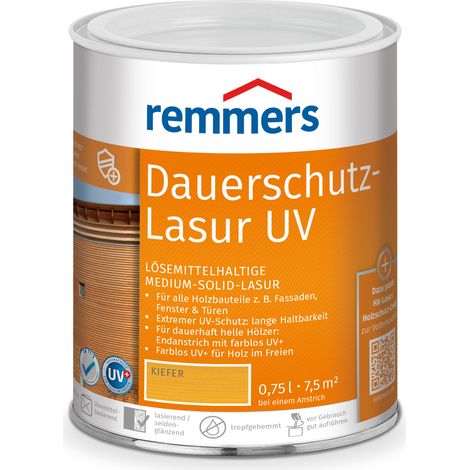 Remmers Dauerschutz-Lasur UV kiefer, 0,75 Liter, Holz UV-Schutz für außen, auch für helle Farbtöne und farblos UV+, blockfest, wetterbeständig