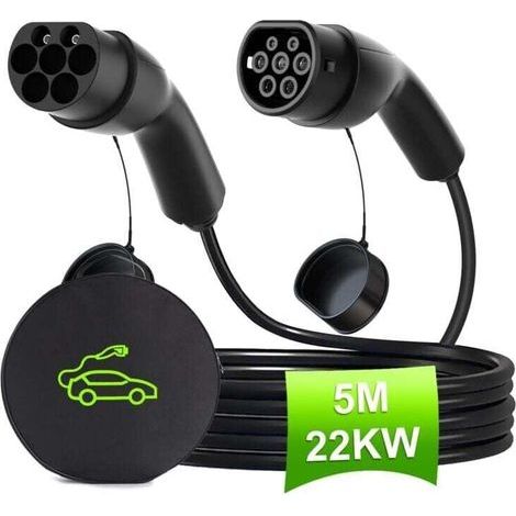 Câble de recharge pour véhicule électrique, câble de recharge rapide Mode 3 Type 2 vers Type 2, câble de recharge pour véhicule électrique 22 kW 32 A 5 m, câble de recharge triphasé Type 2 (1/4)