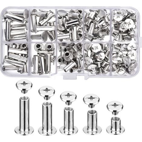 Chicago Screws - 5 Tailles 6 10 12 15 18 mm - Pour Reliure Livre Album Cuir - 80 Pièces (1/5)