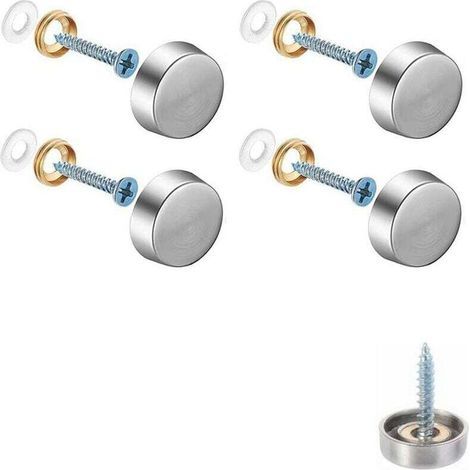 Lot de 4 vis décoratives pour miroir, capuchons décoratifs pour clous, vis décoratives en acier inoxydable poli pour miroirs, armoires ou meubles en verre(0,63"/16 mm) (1/4)