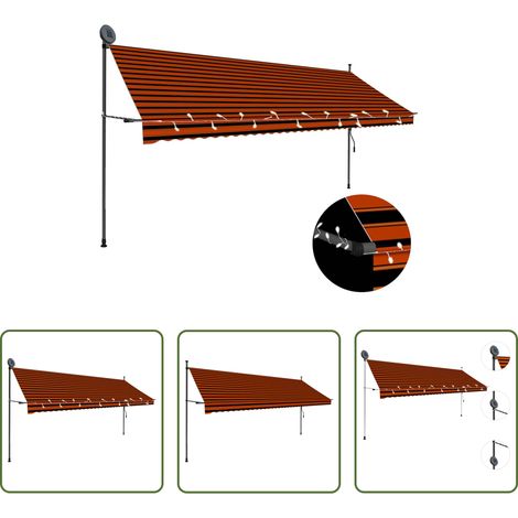 Handbetriebene Markise - Einziehbare Markise Handbetrieben mit LED 400 cm Orange Braun (1/5)