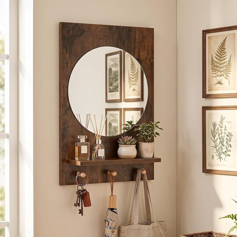 COSTWAY Miroir Mural Rond Ø 34 cm avec Étagère de Rangement, Industriel (1/5)