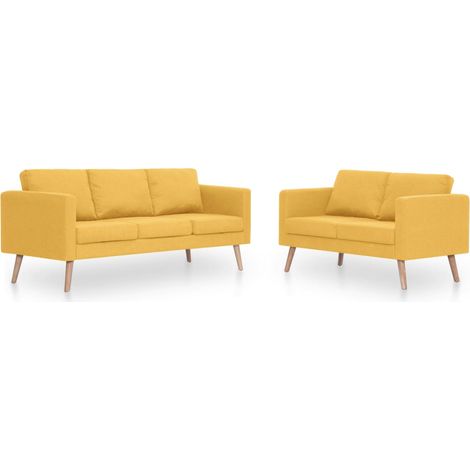 Conjunto de sofás de 2 plazas para salón salón piezas interior hogar tela amarilla 020019698