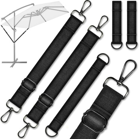 tillvex® Windsicherung für Ampelschirm bis Ø 400 cm 5-tlg. Set mit Karabinerhaken Sicherung für Sonnenschirm, Marktschirm & Doppelsonnenschirm Wetterfest, winddicht, anpassbar & universal