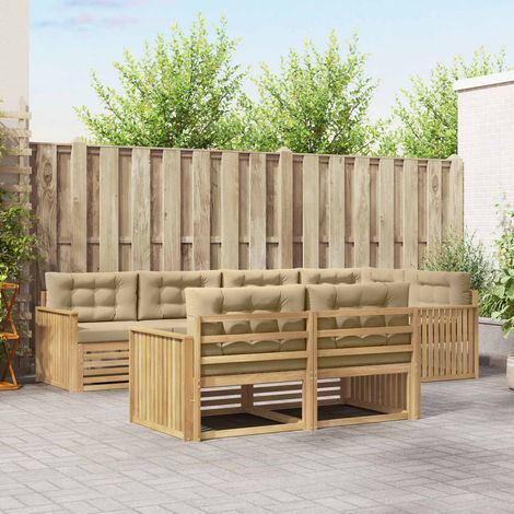 vidaXL Conjunto de sofás de exterior 7 uds. y Beige Poliéster (1/5)