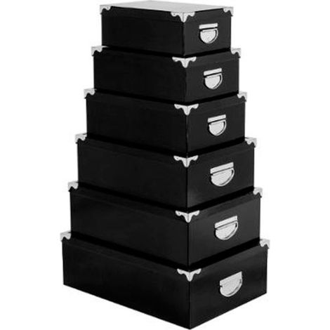 Set de 6 Boîtes de Rangement "Uni" 48cm Noir (1/4)