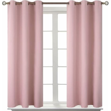 Rideaux de chambre - Utilisez des boutonnières pour isoler la pièce et obscurcir les rideaux, 2 panneaux (42 x 63 pouces, rose) (1/2)