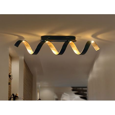 Ausgefallene LED Deckenlleuchte HELIX Schwarz / Gold, Breite 80cm