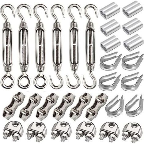 Lot de 30 tendeurs M4 - Avec tendeur en acier inoxydable M4, serre-câble métallique 3 mm inoxydable, cosse et pince sertissage aluminium pour câble tendu (1/5)