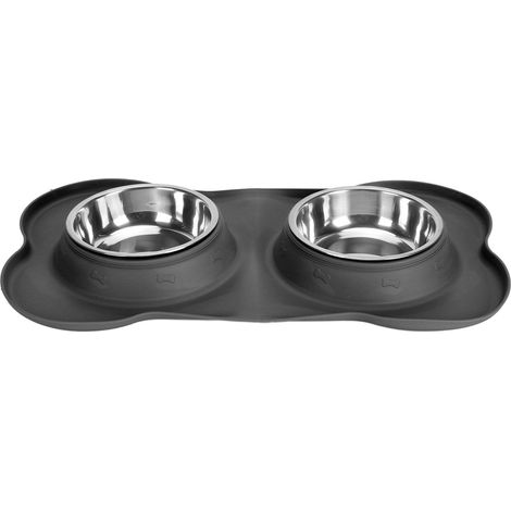 Double Pet Bowls Rustproof Stainless Steel Dog Water Food Bowls TPR Base Cat Double Food Bowls for Home Indoors Black (1/5)