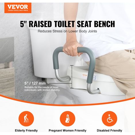 Rehausseur de Toilette 127 mm de Haut, Siège de Toilette Surélevé Charge 158,7 kg, Installation à Verrouillage Rotatif, pour Toilettes Rondes et Allongées, Personnes Âgées, Handicapés, Patients (1/5)
