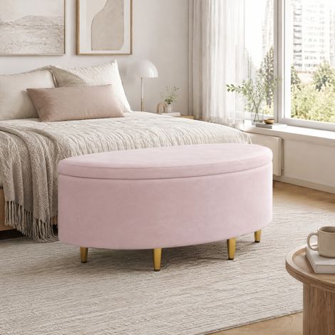MEUBLIV Banc coffre rembourré en velours rose 90 x 40 x 42 cm avec rangement (1/5)