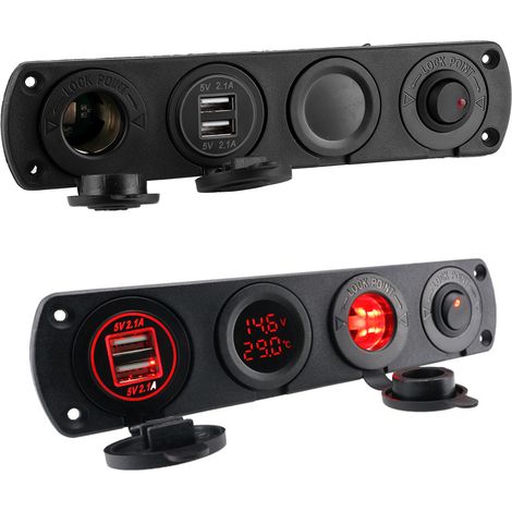 Bedienfeld für Autoladegerät, 4-Loch-Panel mit LED-Anzeige für Temperatur und Spannung, 12V 4,2A. (1/5)