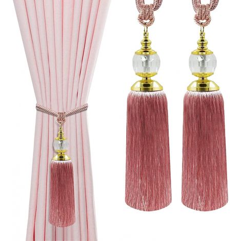 Lot de 2 embrasses de rideaux à pompons faites à la main avec pompons pour rideaux en cristal rose (1/5)