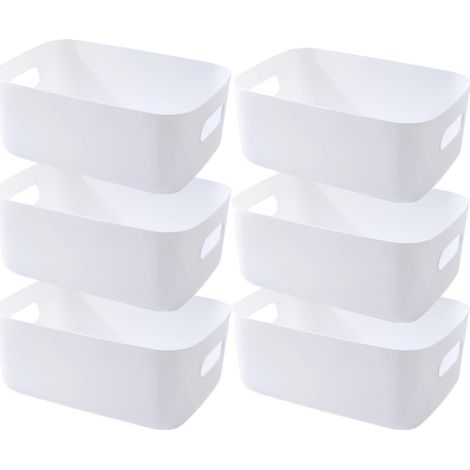 6 Pack Blanc Boite Rangement Plastique 20×14.7×7cm,Boite de Rangement,Paniers et Boîtes de Rangement avec Poignées,Bac de Rangement Pour Cuisine,salle de bains,Bureau