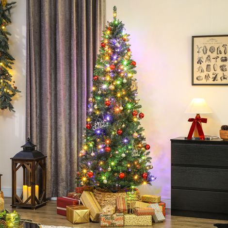 Sapin de Noël artificiel 210 cm. arbre de Noël fin avec 350 lumières. 1273 pointes. support en métal pliable. vert