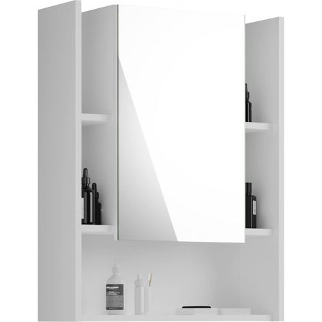 Salle de Bains Armoire à Miroir Meuble Miroir de Salle de Bain, matériau en Bois, Blanc Brillant, 60 x 77 x 17 cm avec Tablette (1/5)