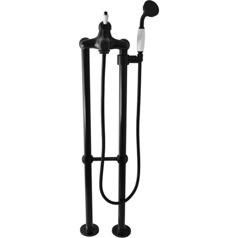 Mitigeur baignoire sur pied LABE avec douchette en laiton noir 110 cm-Noir-Noir-Laiton noir---Laiton noir (1/5)