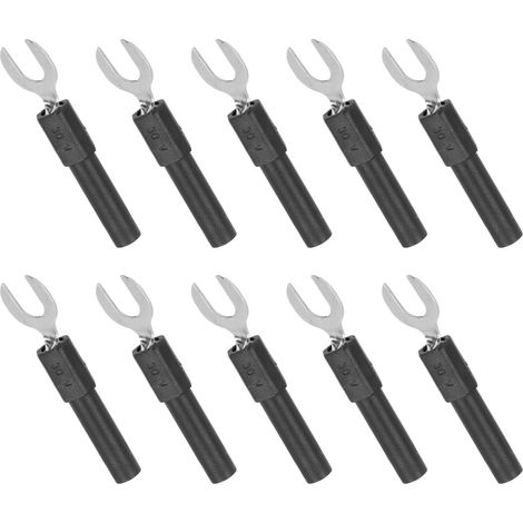 10 pièces connecteurs fourche-pelle laiton 6mm/0.2in type Y 4mm/0.2in trou banane 30V-60V max 10A noir