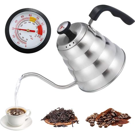 Bouilloire Col de Cygne, 1000ml Bouilloire Inox avec Thermomètre, Pour Over pour Induction, Gaz et Électriques Plaques (1/5)