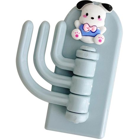 Patère murale autocollante innovante en forme d'animal mignon pour enfants, idéale pour les dortoirs : chien avec nœud papillon bleu (1/5)