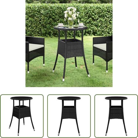 vidaXL Gartentisch mit Glasplatte -  Gartentisch Ø60x75 cm Hartglas und Poly Rattan Schwarz (1/5)