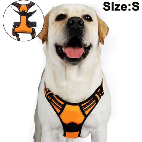 Arnés para perros pequeños, medianos y grandes sin tirón, arnés para mascotas ajustable, entrenamiento de trabajo reflectante, arnés para perros fácil de controlar (S, Naranja) (1/5)