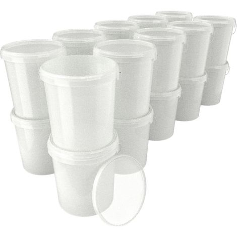 20x Seau avec couvercle Seau à vide en plastique poignée 15,9l alimentaire naturel