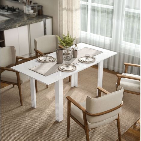 Mesa de comedor extensible MEUBLIV 120-160 x 80 cm blanco brillante, 4-6 personas (1/5)