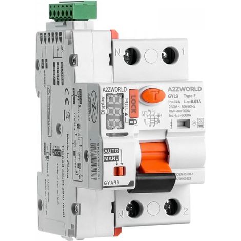 A2ZWORLD RCCB Interruttore Differenziale Riarmo Automatico Tipo F 1P+N 3M 6000A 30mA AC 230V IP20 IEC61008-1 GYL9, Disponibili 16A 25A 32A 40A 63A (32A)