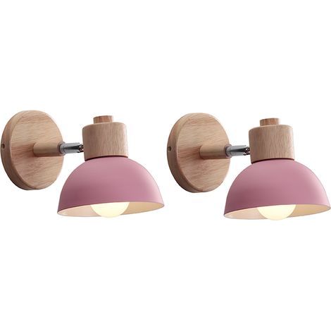(2X) 15CM Applique Murale Rétro Moderne Applique Murale En Bois Et Métal Lampe Murale Nordique Simple, Angle Réglable, (Rose) (1/5)