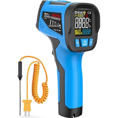 Pyromètre infrarouge numérique Mestek IR06 PRO pour la mesure de température sans contact dans la plage de température de -40°C à 800°C (-40°F à 1472°F) avec pointeur laser et écran LCD (1/5)