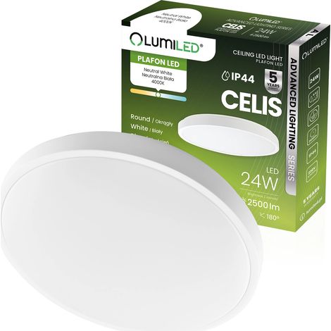 LED-Deckenleuchte, Aufputzmontage, 24 W, 4000 K, CELIS, rund, IP44, weißer Ring, ALS LUMILED (1/5)