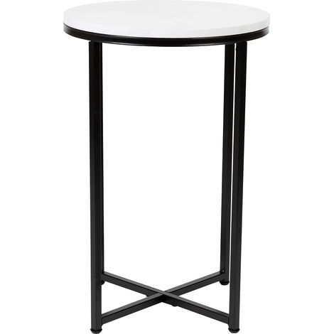 Table d'appoint Moderne en stratifié avec Cadre croisé, Métal, Marbre Blanc/Noir Mat, Set of 1 (1/5)