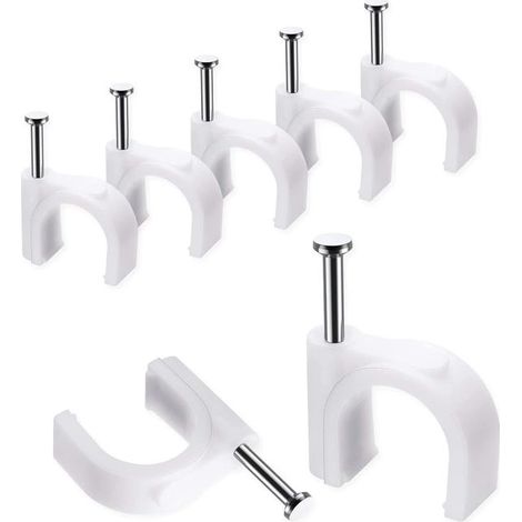 Paquete de 100 clips redondos blancos, sólidos y duraderos - 10 mm, bridas para cables, organizadores de cables, fijaciones para cables eléctricos, clips para cables (1/5)