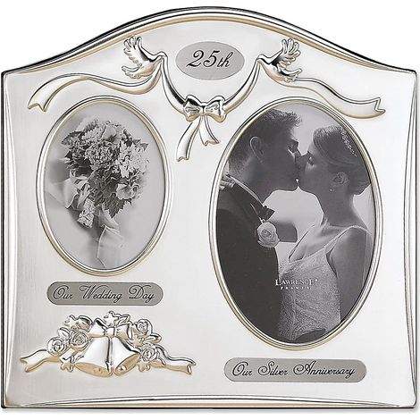Cadre Photo plaqué Argent satiné et Laiton 2 Ouvertures, Motif 25ème Anniversaire, 10,2 x 15,2 cm (1/3)