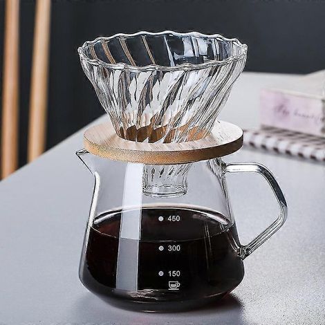 Ensemble de dosettes de café artisanales, V60 en verre et bois 600 ml / 300 ml, filtre à café et pots inclus, filtres réutilisables (1/5)