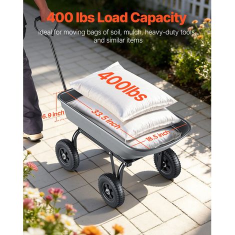 Chariot à bac basculant jardin 181 kg polypropylène, remorque à décharge rapide 90°, roues pivotantes 180°, butées rotatives 270°, voiturette cour extérieur plantes terre récolte (1/5)