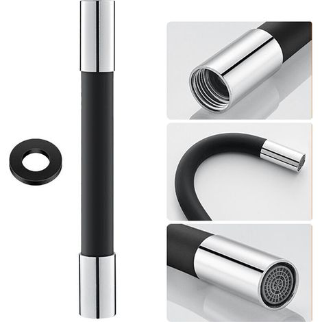 360° drehbarer Wasserhahn, 50 cm Verlängerungsrohr mit Dichtung, Schwarz, Spritzschutz, für Toilette, Balkon, Badezimmer