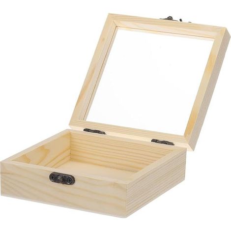 Boîte d'Affichage en Bois Non Finie 4,7"x4,7"x2" Beige (1/4)